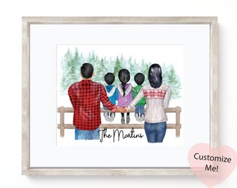 Arte de parede personalizada para família | Retrato de Natal personalizado com impressão de retrato de família | Lembrança de família | Arte para mãe, pai e 3 filhos | SEM MOLDURA