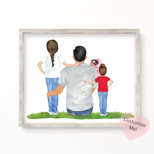 Personalized Dad Gift Wall Art | Dad and 3 Kids Custom portrait Gift | Father and Children | Dad Keepsake Gift Fathers Day Wall Art UNFRAMED