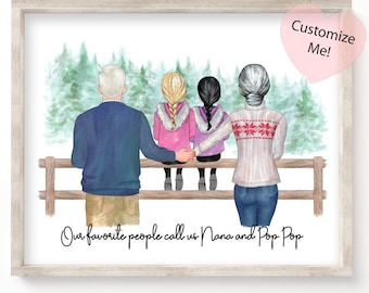 Gift for Grandparents | Custom Portrait Grandma and Grandpa Grandkids | Christmas Gift from Grandchildren | Birthday | Mothers Day UNFRAMED
