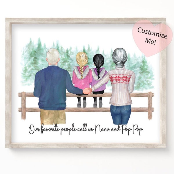 Gift for Grandparents | Custom Portrait Grandma and Grandpa Grandkids | Christmas Gift from Grandchildren | Birthday | Mothers Day UNFRAMED