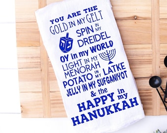 Hanukkah Kitchen Towel for Loved One | You Are The Gold in my Gelt Menorah | Happy Hanukkah | Jewish Holiday Towel