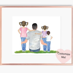 Personalized Dad Gift Wall Art | Dad and 3 Kids Custom portrait Gift | Father and Children | Dad Keepsake Gift Fathers Day Wall Art UNFRAMED