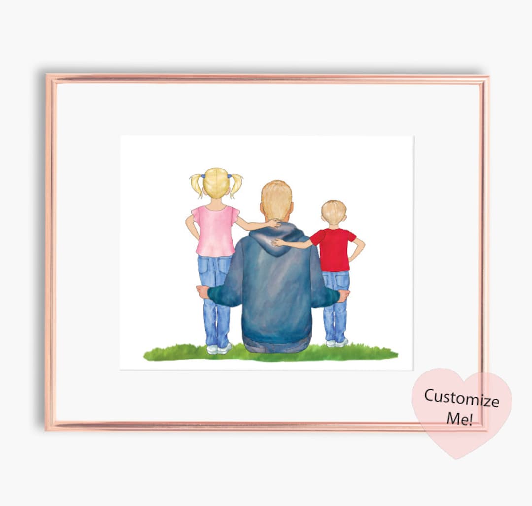 Personalized Gift for Dad | Dad and Kids Custom Portrait Gift | Father ...