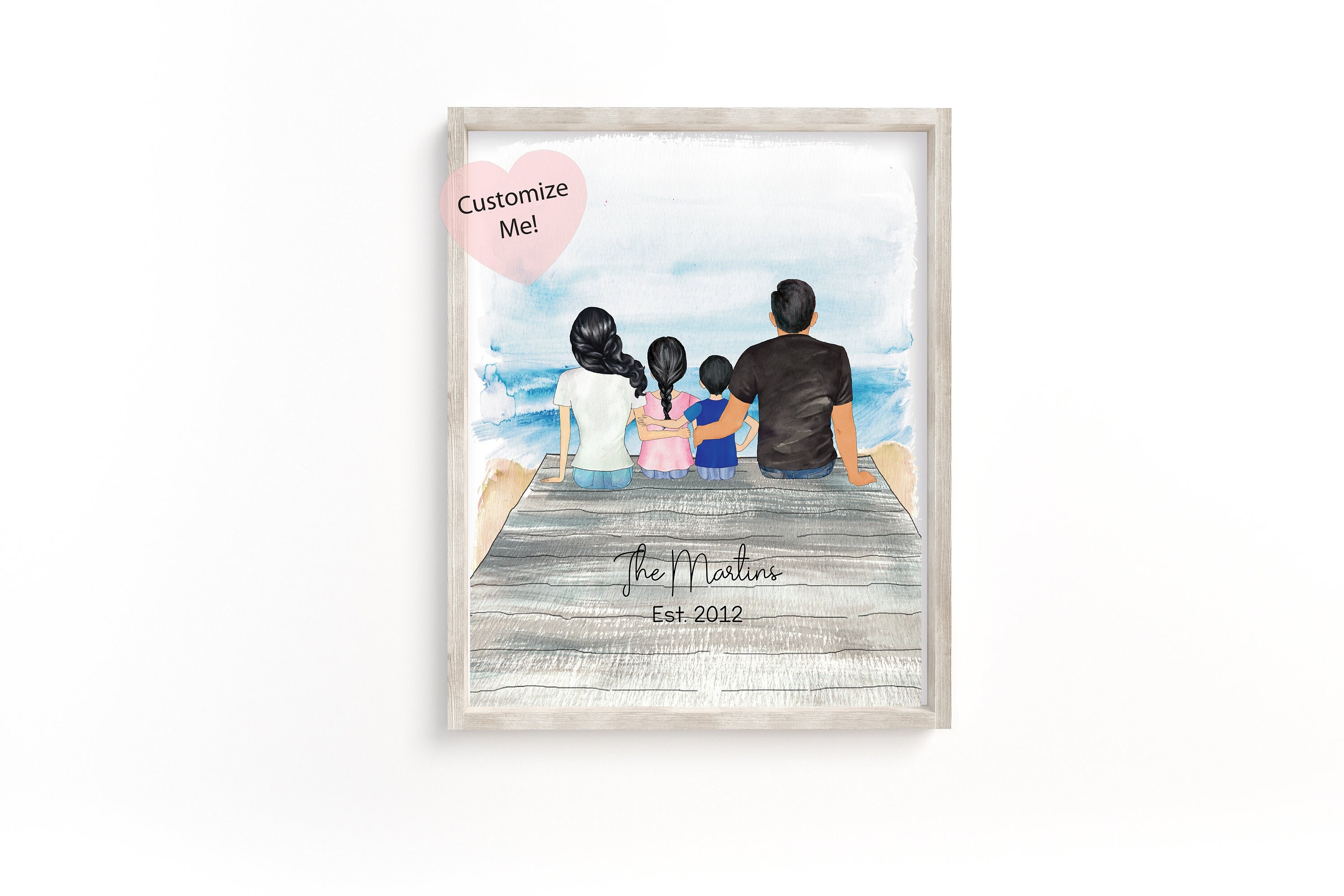Custom Family Wall Art Family at the Beach Mom Dad 2 Kids Etsy
