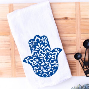 Blue Hamsa Chai Kitchen Towel | Jewish Kitchen Decor | Housewarming New Home Hostess Gift | Passover | Hanukkah | Shabbat Challah Proofing
