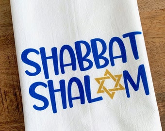 Shabbat Shalom Kitchen Towel - Jewish Sabbath Dinner Hostess Gift - Jewish Star