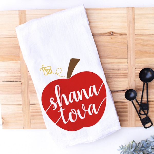 Rosh Hashanah Kitchen Towel - Apples and Honey Shana Tova - Jewish New Year