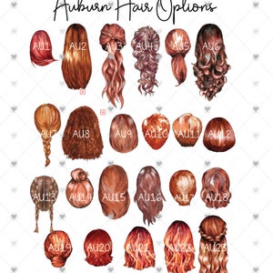 May include: A chart of 23 different auburn hair styles, labeled with numbers AU1 through AU23.