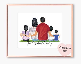 arte de parede familiar personalizada | Impressão personalizada do retrato da família | Presente personalizado | Lembrança de família | Arte Mamãe Pai e 3 Filhos | Dia das Mães SEM QUADRO