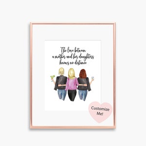 Mothers Day Gift | Mom Wall Art |The Love Between Mother and Daughters Knows No Distance | Mum Birthday Gift | Personalized Gift | UNFRAMED