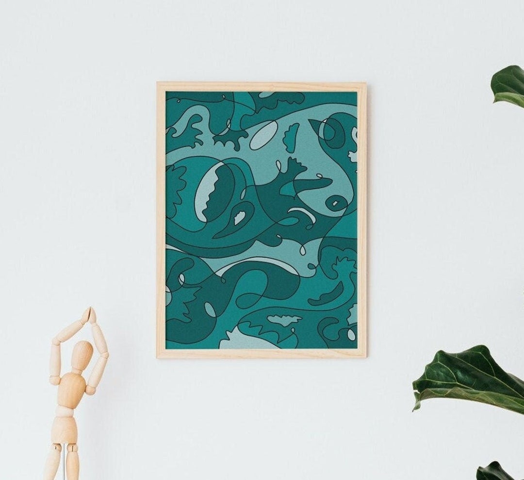 Teal and Turquoise Trendy Squiggle Design- Muted Colors and