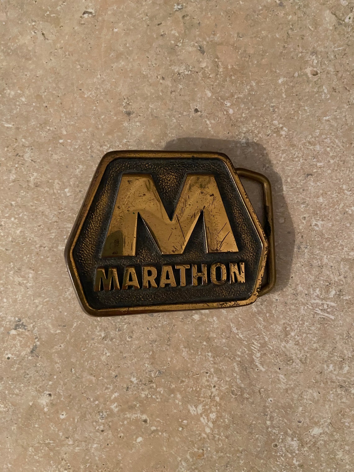 Vintage Marathon Gas Brass Belt Buckle Etsy