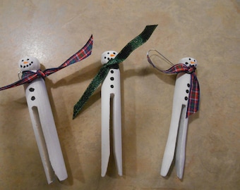 Wooden Clothespin Ornaments with Ribbon Scarfs and hangers