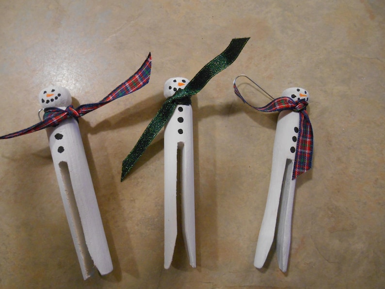 Wooden Clothespin Ornaments with Ribbon Scarfs and hangers