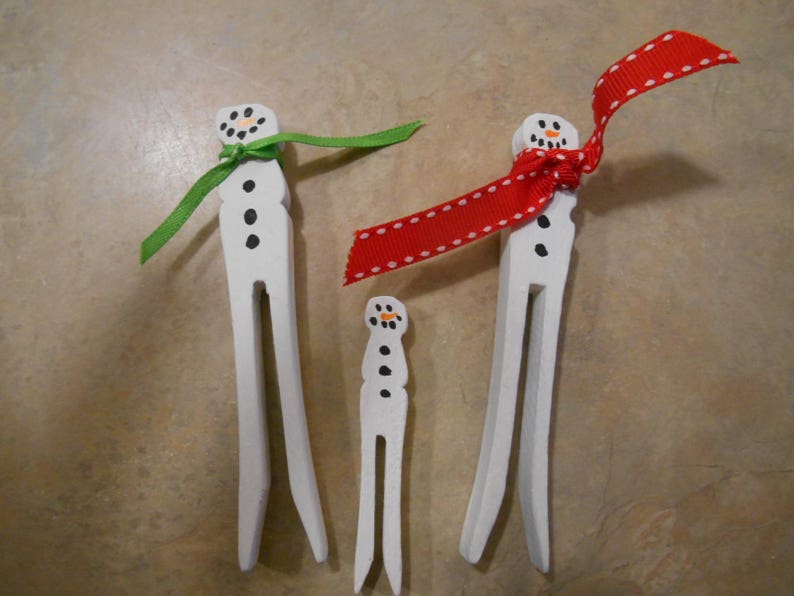 Wooden Clothespin Ornaments with Ribbon Scarfs and hangers
