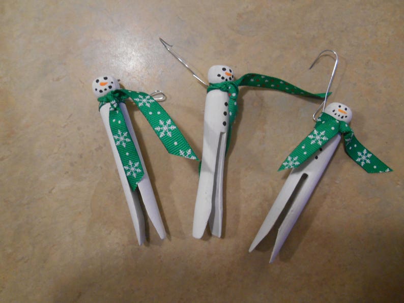 Wooden Clothespin Ornaments with Ribbon Scarfs and hangers