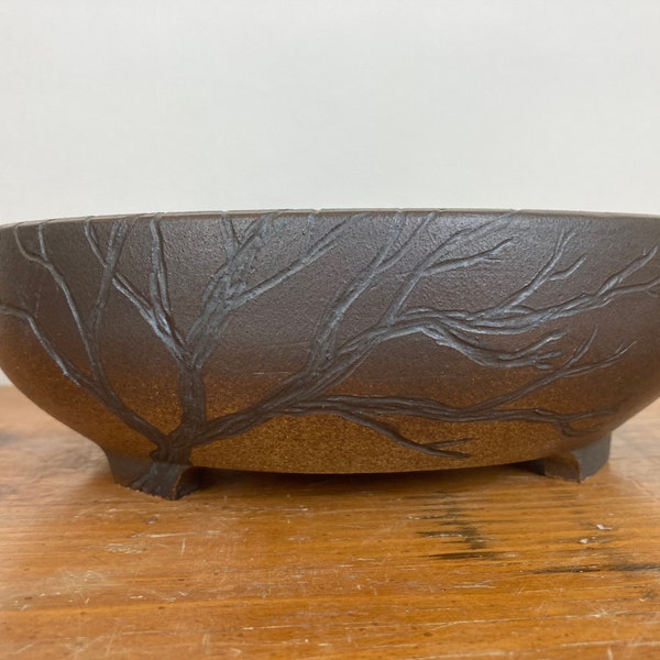 Bonsai pot brown oval with tree image