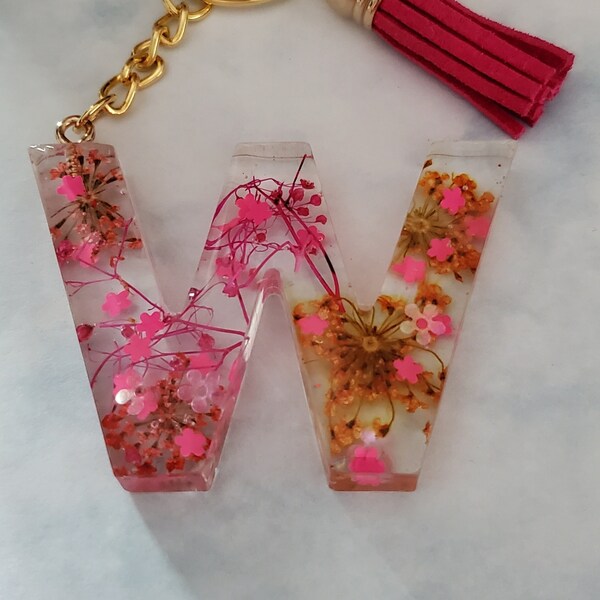 Resin Initial Keychain Etsy