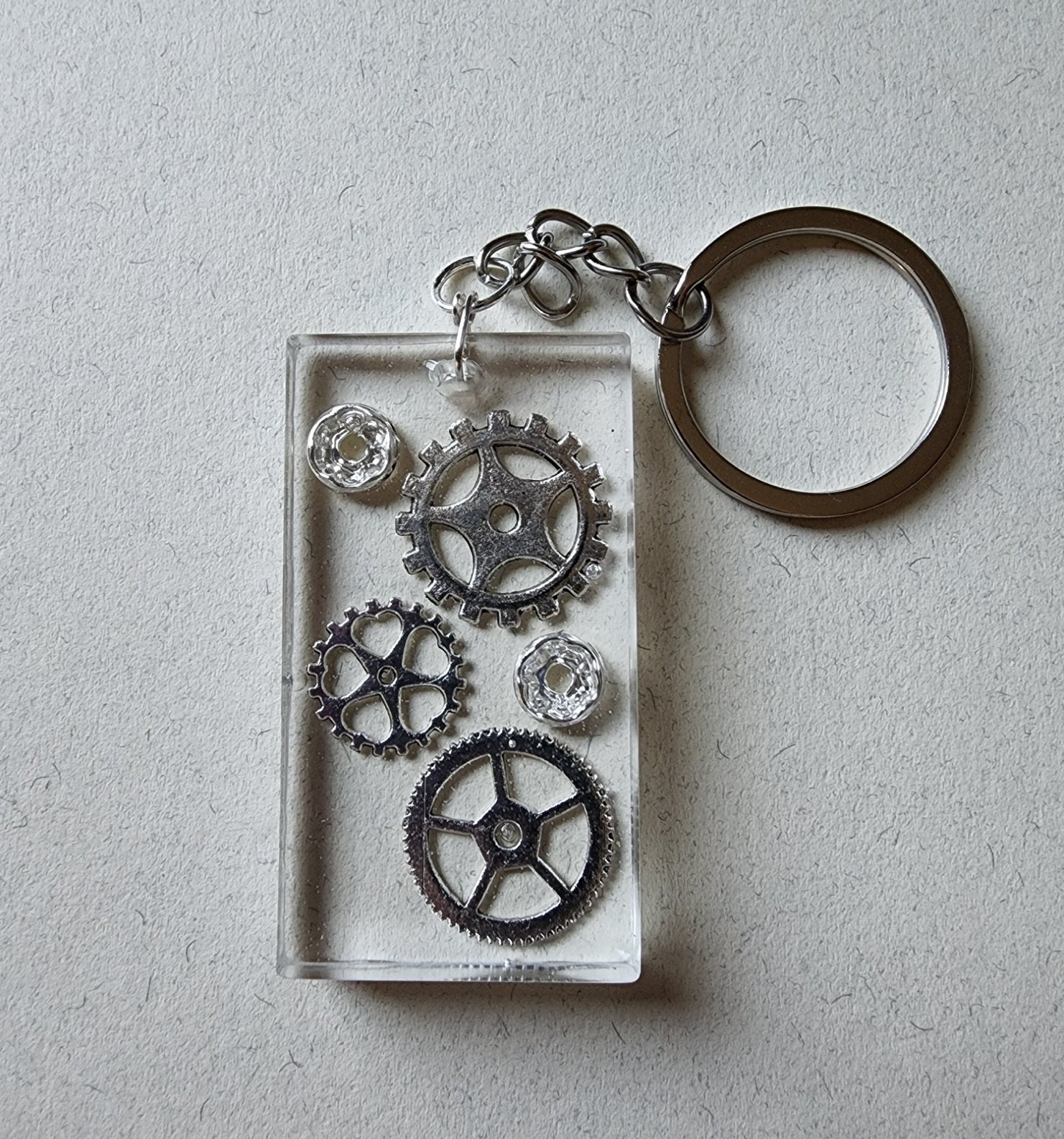 Resin Silver Gears Keychain