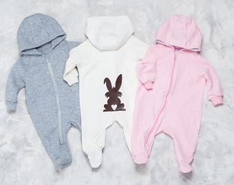 Bunny rabbit baby one piece, Mid season baby clothing, Warm baby clothes, Baby onesie, Baby romper, Baby clothing set, Zipped baby one piece