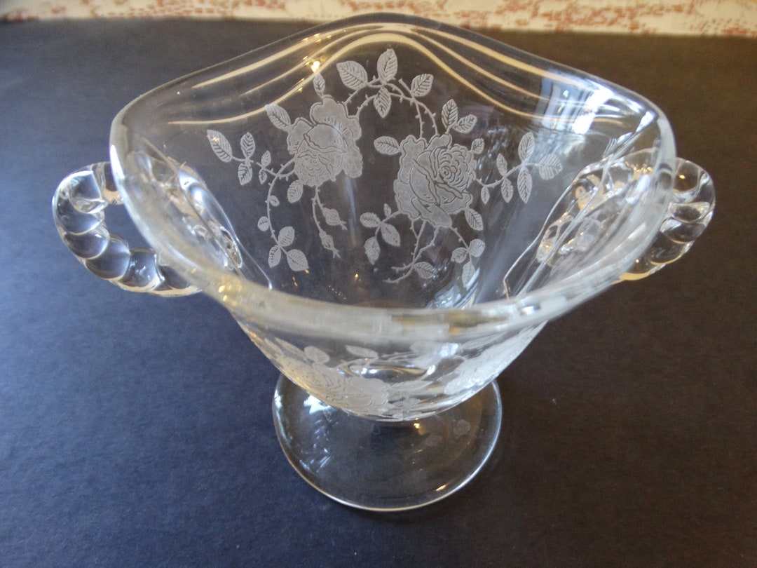 Fostoria Glass Company Clear Etched Willowmere Footed Handled