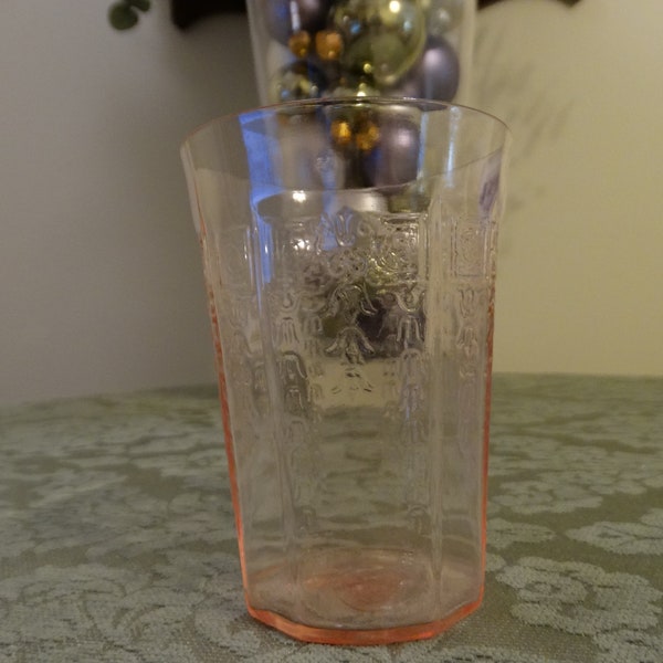 Vintage Hocking Glass Company "Princess" Pink 9 oz Flat Bottom Water Tumbler 4" tall circa 1931-1935