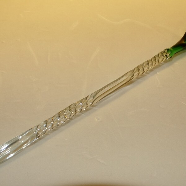 Vintage Long Crystal Handle Forest Green Condiment or Salad Spoon 7 3/4" Czechoslovakia?