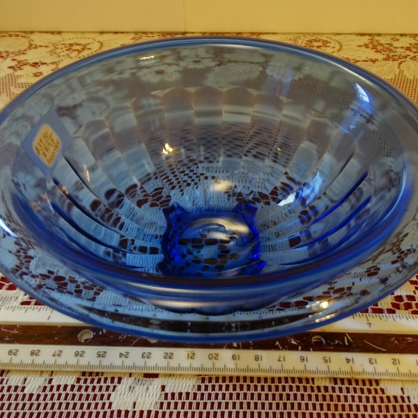 Vintage Hazel Atlas Glass Company Cobalt Blue Paneled 7 5/8" Round Stacking Mixing Bowl in Excellent Condition circa 1930's