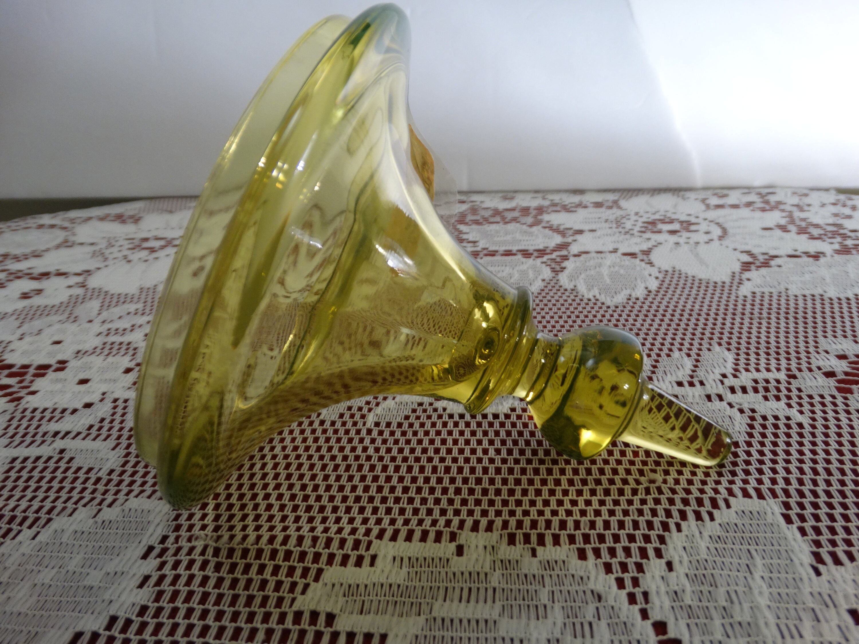Fostoria Vaseline Yellow Glass Candy Jar Lid only by Fostoria Glass