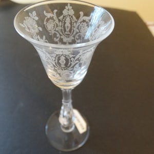 Vintage Tiffin Glass Company Cherokee Rose Crystal Cordial Stem 1 oz. 5 1/4" tall circa 1940