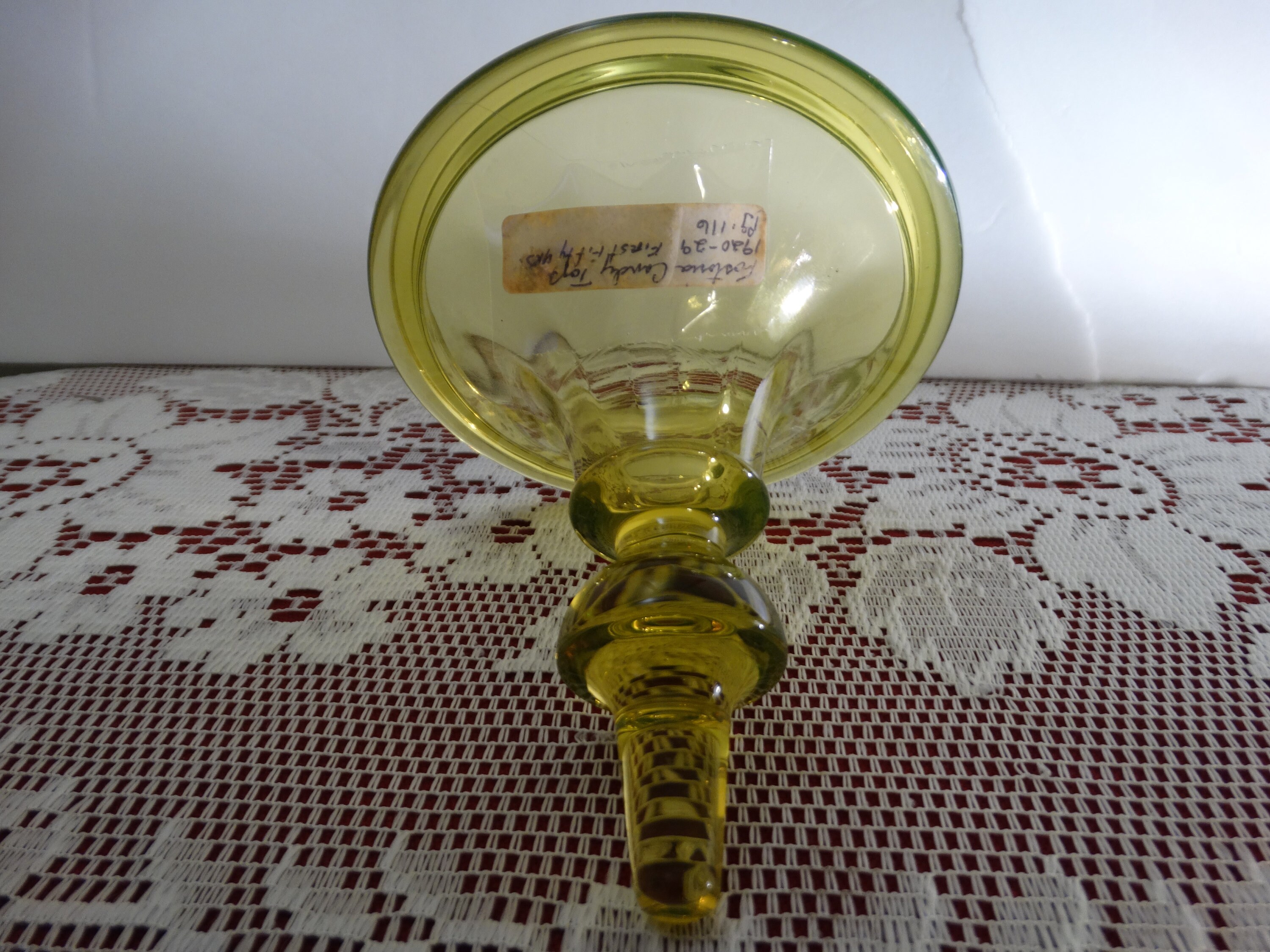 Fostoria Vaseline Yellow Glass Candy Jar Lid only by Fostoria Glass