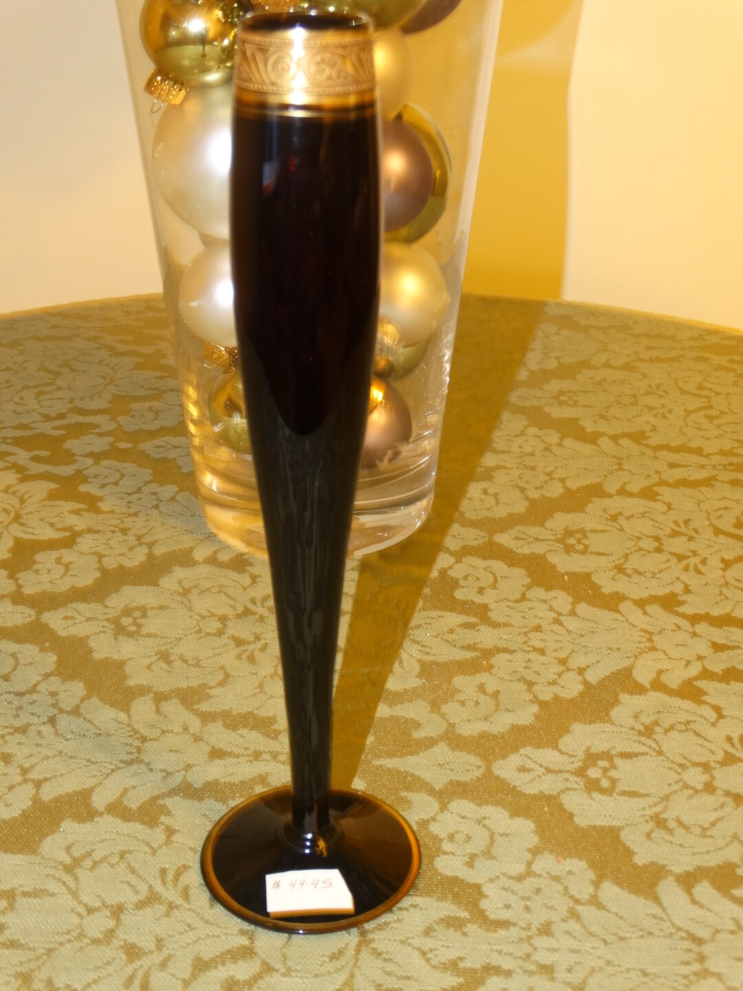 Vintage Black Glass Bud Vase W/gold Decoration 10 Circa Etsy