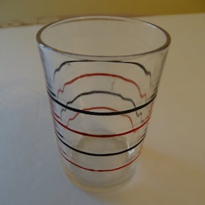Swanky Swig Decorated 3 3/8" Clear Tumbler w/Red & Black Rings circa 1930's-50's