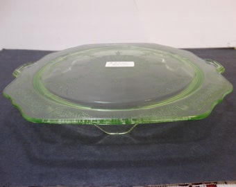 Princess Pattern Green Cake Serving Stand 10" across by Hocking Glass Company circa 1931
