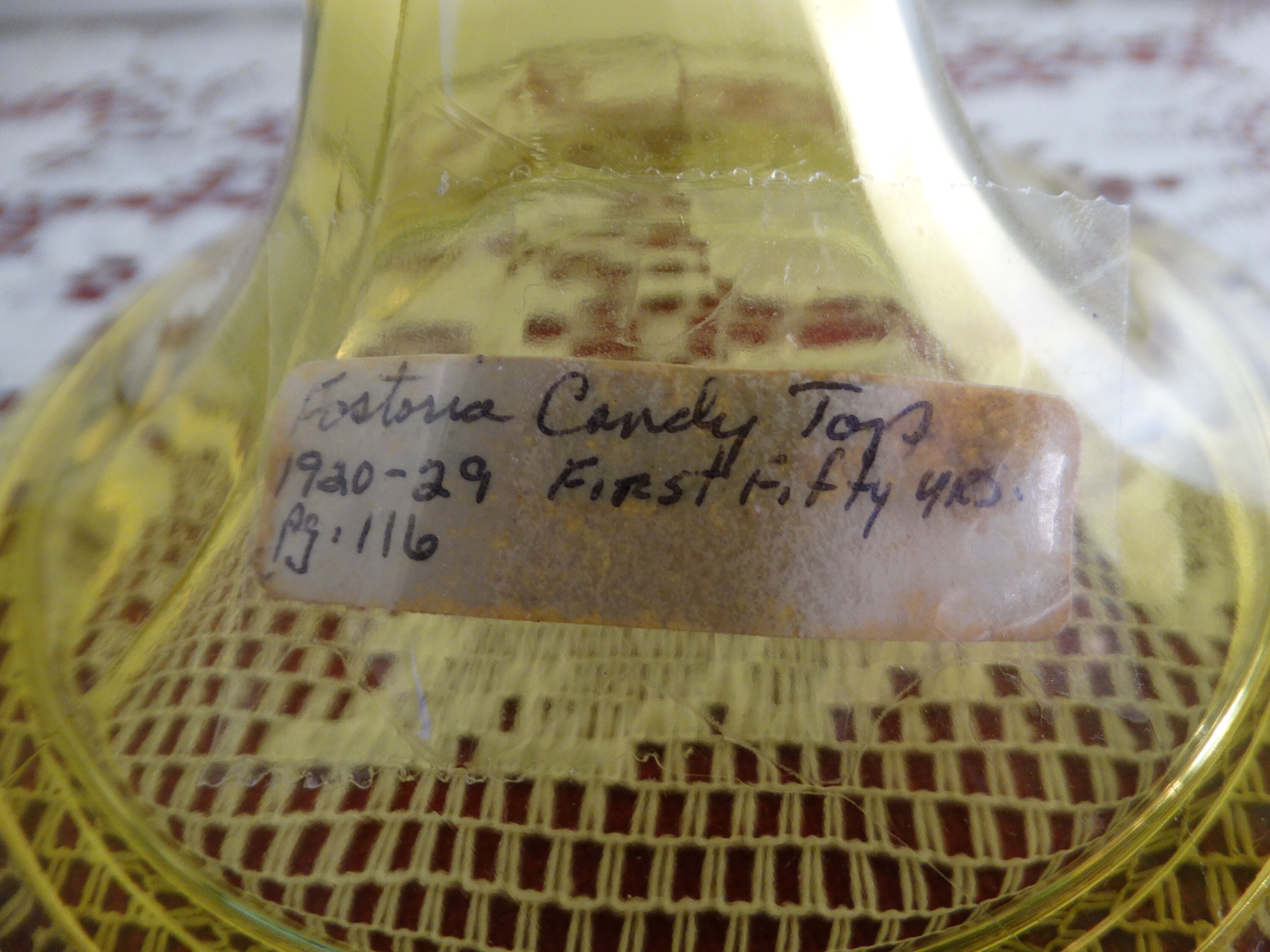 Fostoria Vaseline Yellow Glass Candy Jar Lid only by Fostoria Glass