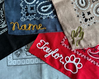 Personalized Chainstich Bandana- red, black, blue, dusty rose, navy, gray