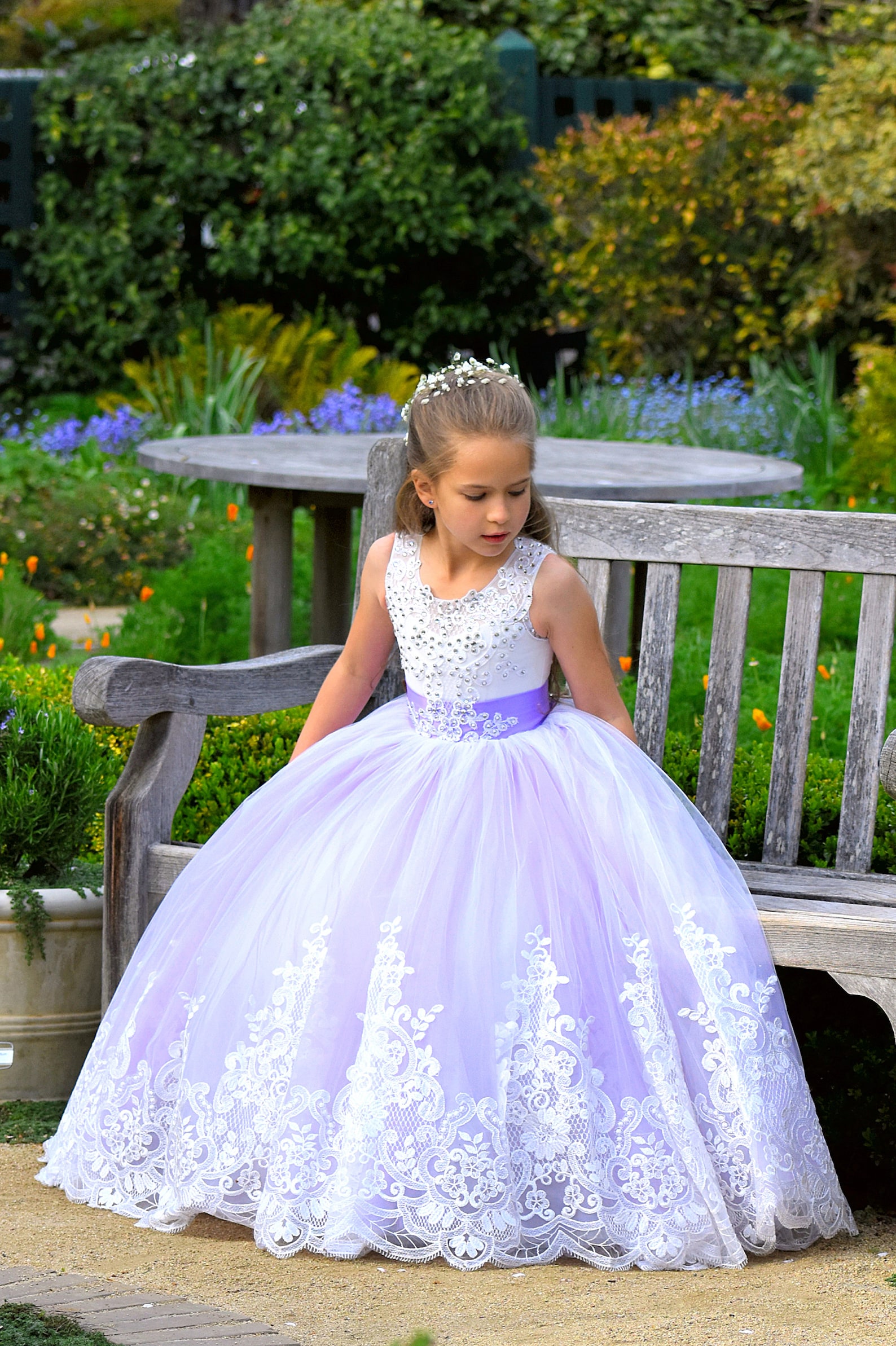 Purple Flower Girl Dress Tulle Lace Girls Wedding Party Etsy