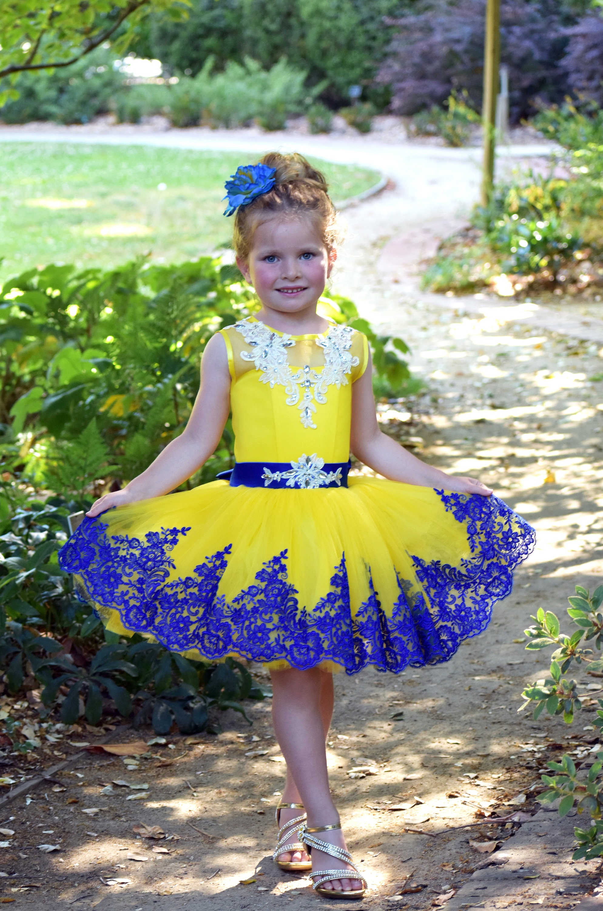 Giallo Blu fiore ragazza abito Tulle lunghezza ginocchio | Etsy Italia