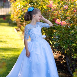 Flower girl dress First Birthday Holly Communion Baptism A-line Princess Wedding party Baby Toddler Custom color dress -model Mira
