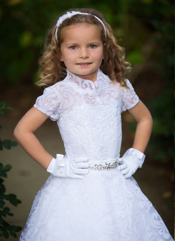 White Flower Girl Dress Lace Girls Wedding Party Baby Toddler Etsy