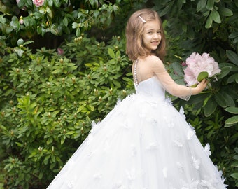 Butterfly Flower Girl Dress: Handmade Lace Toddler Princess Party Gown