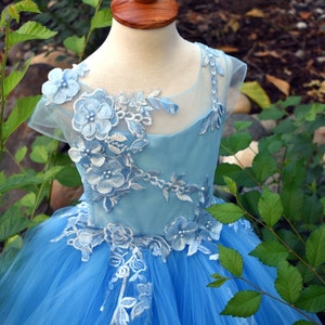 Blue flower girl 1st Birthday Baby Toddler Princess dress -  model Blue rose