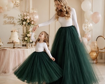 Women’s Long Tulle Petticoat Skirt, Floor Length Crinoline Underskirt, Puffy Princess Tutu for Flower Girl, Pageant or Stage Costume