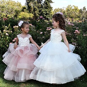 Flower girl dress First Communion Baptism Birthday Pageant Wedding Bridesmaid Baby Toddler girls party dress - model Susie