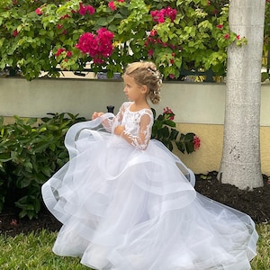 White Flower Girl Dress with Lace Bodice & Tulle Skirt
