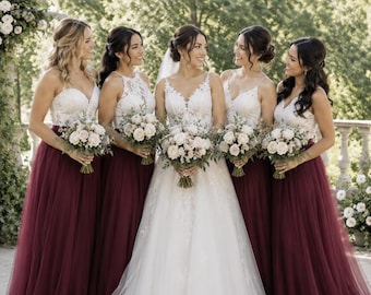 Red Bridesmaid Tulle Skirt, Custom Color Bridal Party Maxi Skirt, Women’s Tulle Skirt, Wedding Photo Shoot Skirt