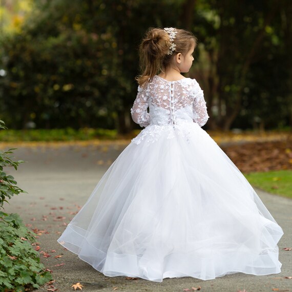 chinese dress ladies Girl's Communion Dress Off-White Lace Tulle