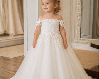 Custom dress for Mariah G* - 3D Floral Flower Girl Dress, Luxury Tulle Ball Gown, Princess Birthday Dress, Wedding Pageant Gown