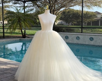 Bridal Petticoat with Train, Tulle Crinoline Underskirt, Wedding Dress Hoop Petticoat, 40'' Front Length, 60'' Train, Custom Length