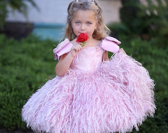 Pink Princess Flower Girl Dress: Shaggy Tutu Birthday Ball Gown